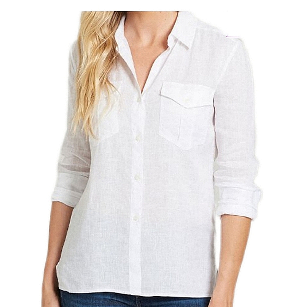 UNTUCKit Women's White Linen Vitoria Button Down Shirt Plus Size 16